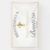 Banderoles Bautizo de Bebé Blanco Clásico Dorado Bienvenido (Vertical)