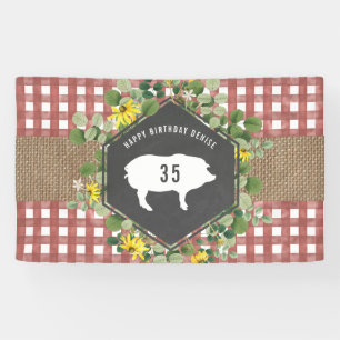 Banderoles BBQ floral d'anniversaire de guingan de porc rouge