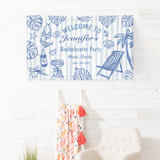 Banderoles Beach BACHELORETTE Whimsical Blue Banner (En situation)