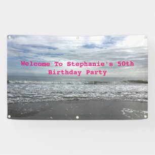 Banderoles Beach Ocean Sky Pink Blue Photo Anniversaire
