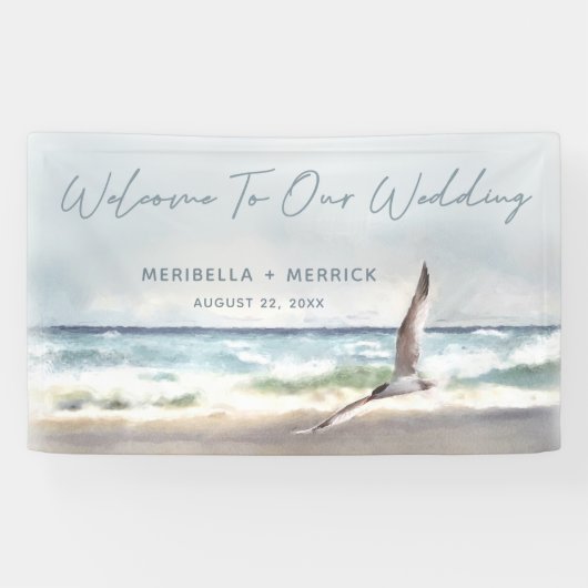 Banderoles Beach Waves Watercolor Mariage Bienvenue (Horizontal)
