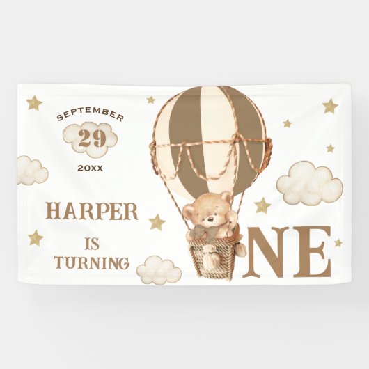 Banderoles Bear Balloons garçon fille 1er anniversaire (Horizontal)