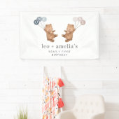 Banderoles Bear Boy Girl Twins - Joint 1er Anniversaire Bienv (En situation)