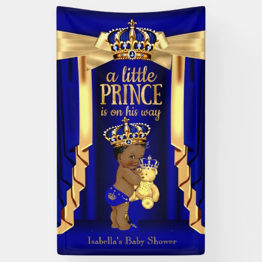 Banderoles Bear Royal Blue Silk Gold Baby shower de couronne  (Vertical)