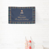 Banderoles Beary First Navy Plaid Teddy Bear Birthday Banner  (Insitu)