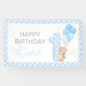 Banderoles Beary First Teddy Bear Bleu en vichy fête d'annive (Horizontal)