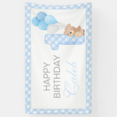 Banderoles Beary First Teddy Bear Bleu en vichy fête d'annive (Vertical)