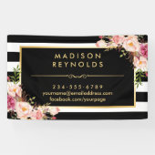 Banderoles Beau cadre or floral noir blanc rayures (Horizontal)