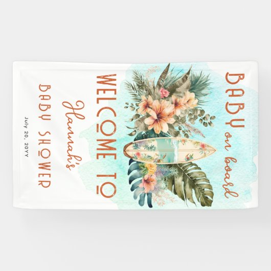 Banderoles Bébé à bord Surf tropical Baby shower neutre (Horizontal)