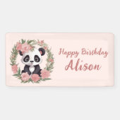 Banderoles Bébé adorable Panda Ours avec fleurs (Horizontal)