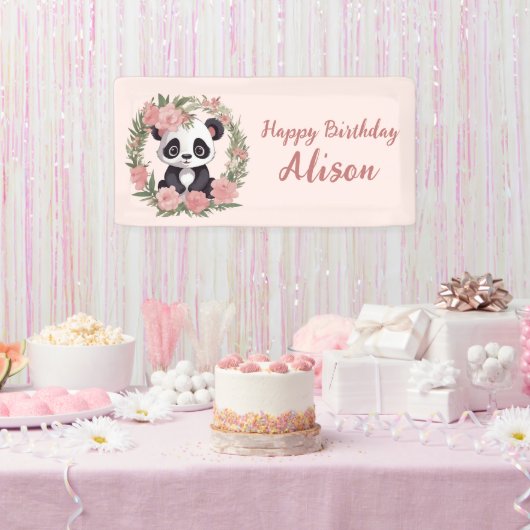 Banderoles Bébé adorable Panda Ours avec fleurs (Fête)