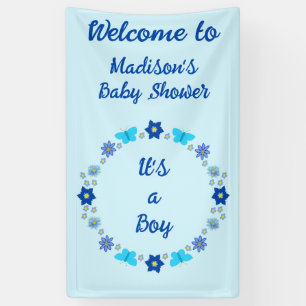 Banderoles Bébé bleu Papillons et Baby shower de fleurs