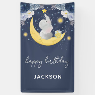 Banderoles Bébé Eléphant sur la Lune Joyeux anniversaire