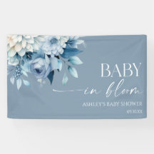 Bébé en Fleur Baby Shower Bleu Poussiéreux Floral