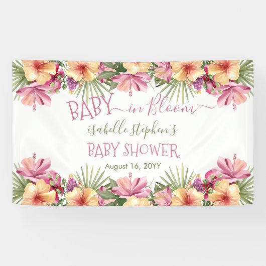 Banderoles Bébé en fleur Baby shower floral rose tropicale = (Horizontal)
