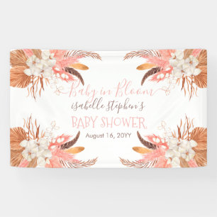 Banderoles Bébé en Fleur Pampas Rose Baby shower en laiton