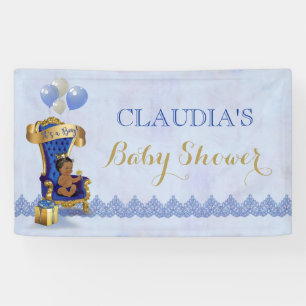 Banderoles Bébé ethnique Petit Prince Couronne d'Or Bleu Roya