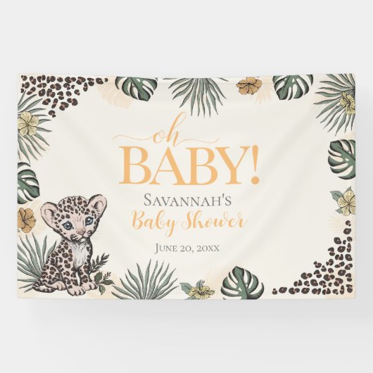 Banderoles Bébé Léopard Mignon Fête Prénatale Jaune (Horizontal)