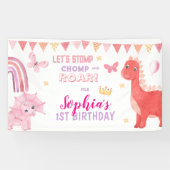 Banderoles Bébé mignon fille rose Dino Dinosaur Anniversaire (Horizontal)