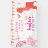 Banderoles Bébé mignon fille rose Dino Dinosaur Anniversaire (Vertical)
