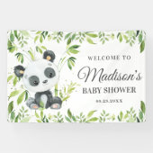 Banderoles Bébé mignon Panda Ours Cub Vert Bambou fond (Horizontal)
