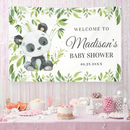 Banderoles Bébé mignon Panda Ours Cub Vert Bambou fond (Fête)