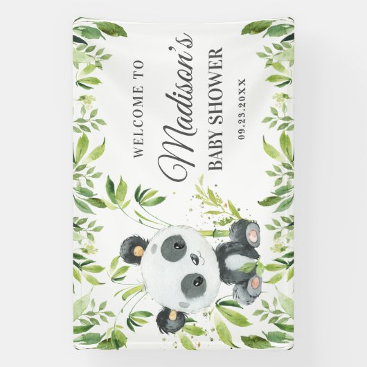 Banderoles Bébé mignon Panda Ours Cub Vert Bambou fond (Verticale)