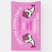 Banderoles Bébé mignon requin rose 1ère fête d'anniversaire (Vertical)