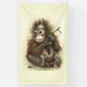 Banderoles Bébé orang-outan avec des feuilles