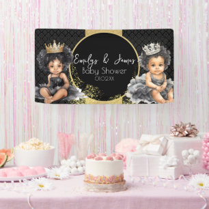 Banderoles Bébé princesse or bébé noir jumeaux douche 