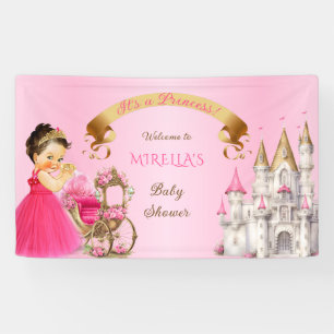 Banderoles Bébé Princesse Royale sur Coussin Rose Or