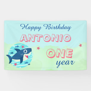Banderoles Bébé requin bleu océan mignon enfants Joyeux anniv