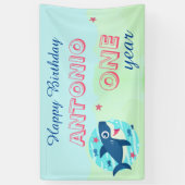 Banderoles Bébé requin bleu océan mignon enfants Joyeux anniv (Vertical)