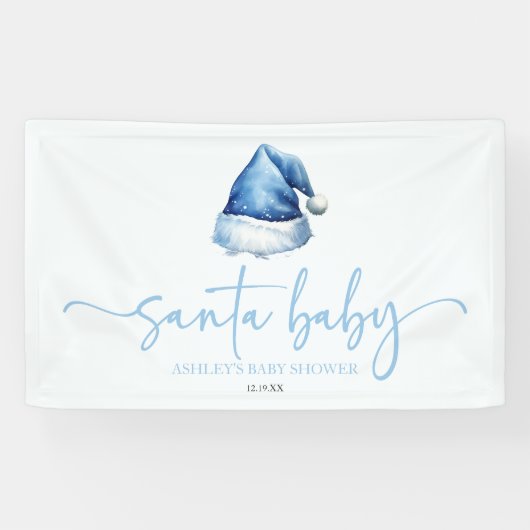Banderoles Bébé Santa Chapeau Bleu Noël Fête Bébé Shower (Horizontal)