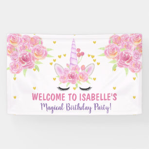 Banderoles Belle aquarelle rose Unicorne Florales Anniversair
