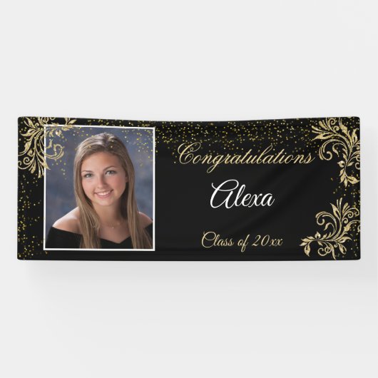 Banderoles Belle Confettis Pailletés Dorés de Remise des Dipl (Horizontal)