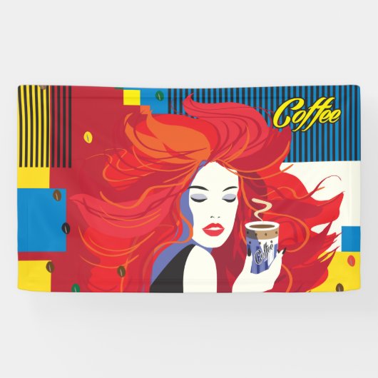 Banderoles Belle femme de mode avec Coffee Cup Pop Art (Horizontal)