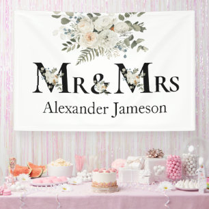 Banderoles Belle florale blanche décorative Mr & Mrs Mariage