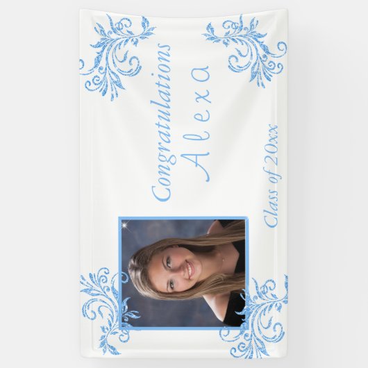 Banderoles Belle Graduation Parties scintillant Bleue Vignes  (Vertical)