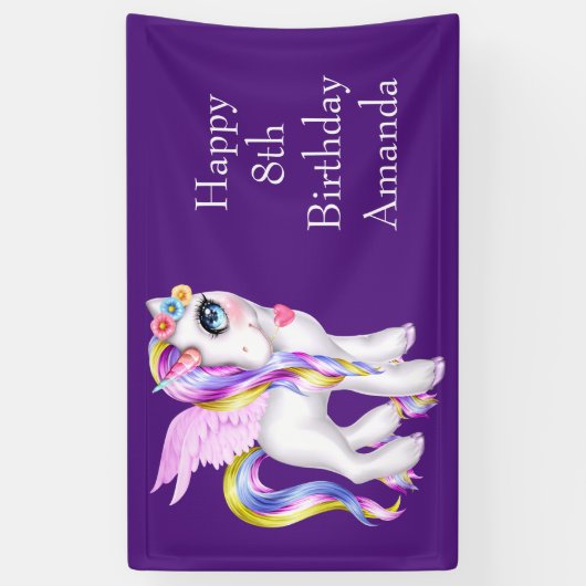 Banderoles Belle licorne avec Rainbow Mane Anniversaire (Vertical)