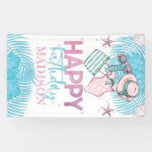 Banderoles Belle Piscine d'été rose Turquoise Anniversaire (Horizontal)