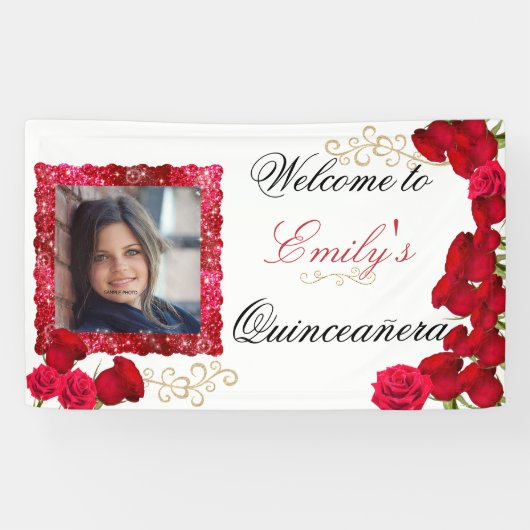 Banderoles Belle, Roses Rouges, Parties scintillant d'or Spar (Horizontal)