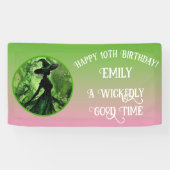 Banderoles Belle Sorcière verte rose joyeux Anniversaire (Horizontal)