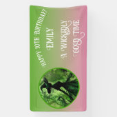 Banderoles Belle Sorcière verte rose joyeux Anniversaire (Verticale)