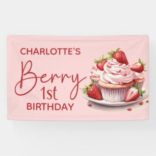 Banderoles Berry 1er Anniversaire Pink Red Strawberry Nom