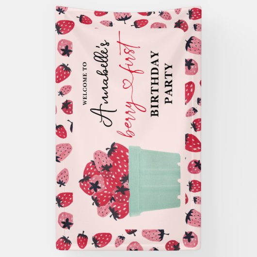 Banderoles Berry First Birday Party fraise (Vertical)