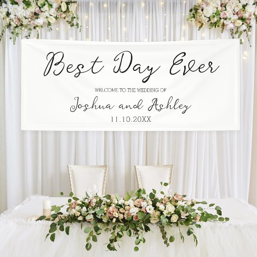 Banderoles Best Day Ever Script Blanc Simple Mariage Bienvenu