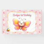 Banderoles Beurre mignon rose florale fille 1er anniversaire (Horizontal)