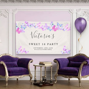 Banderoles Beurre-papillon Pink Watercolor Butterflies Party