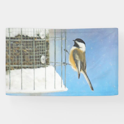 Banderoles Bickadee sur la peinture d'alimentation - Oiseaux (Horizontal)